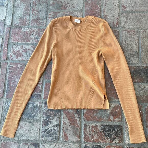 Abercrombie & Fitch Tan Ribbed Sweater Top Long Sleeve Crewneck Cozy Size M - Picture 1 of 3